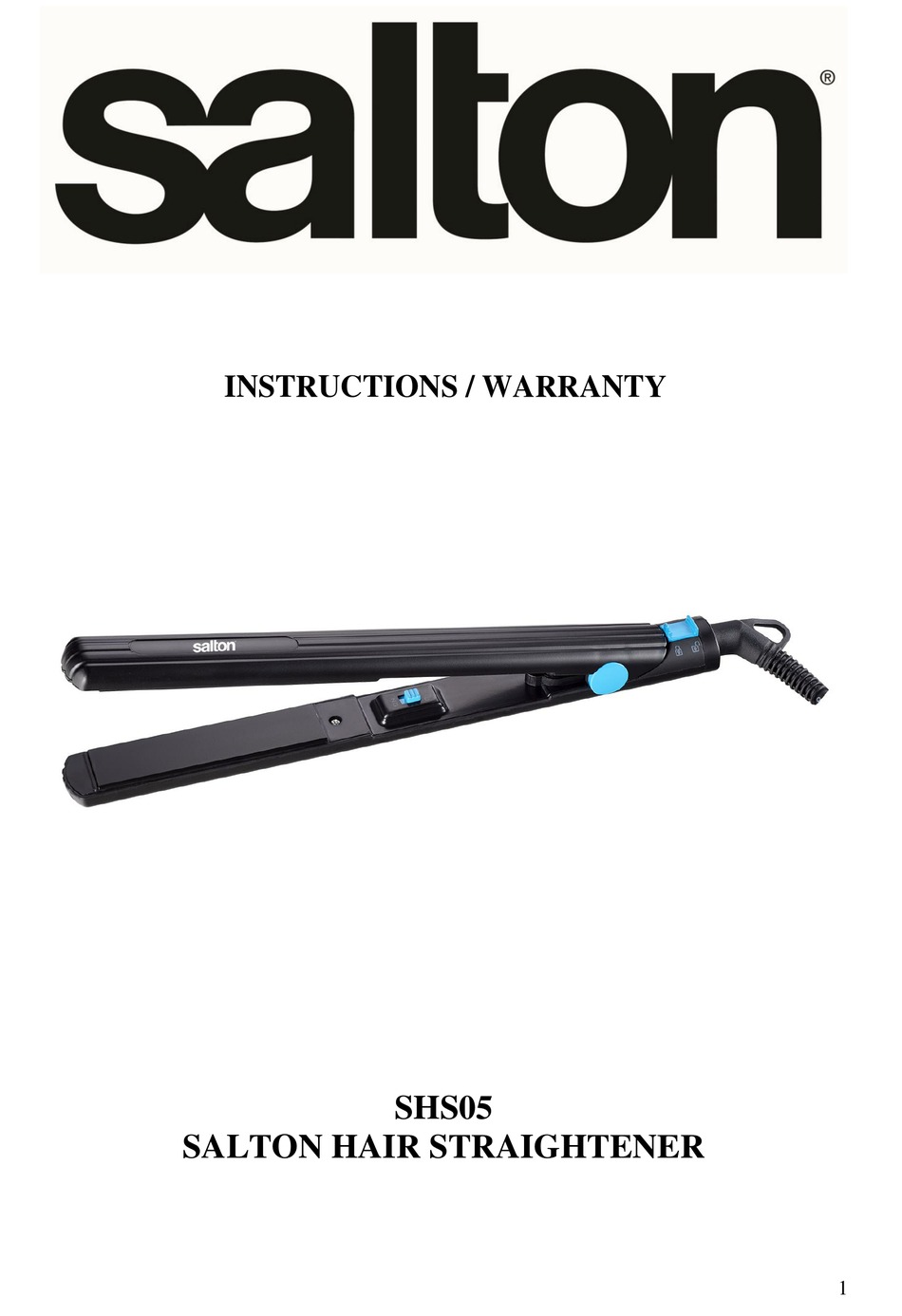 SALTON SHS05 INSTRUCTIONS & WARRANTY Pdf Download ManualsLib