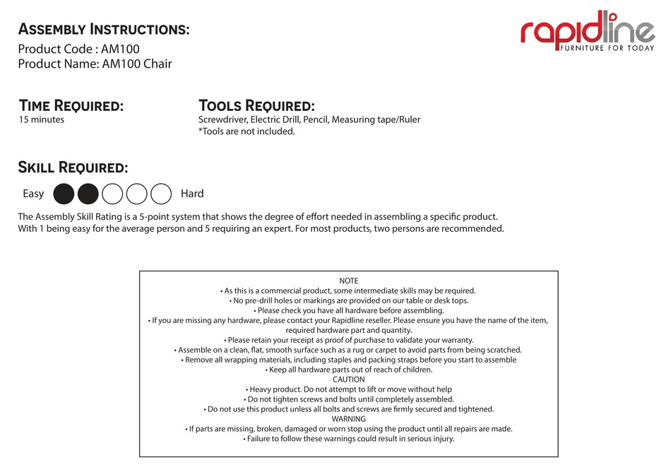 RAPIDLINE AM100 ASSEMBLY INSTRUCTIONS Pdf Download ManualsLib