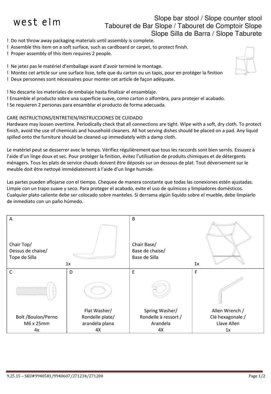 WEST ELM SLOPE BAR STOOL QUICK START MANUAL Pdf Download ManualsLib