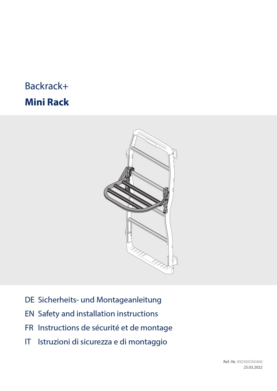 HYMER BACKRACK+ MINI RACK SAFETY AND INSTALLATION INSTRUCTIONS MANUAL