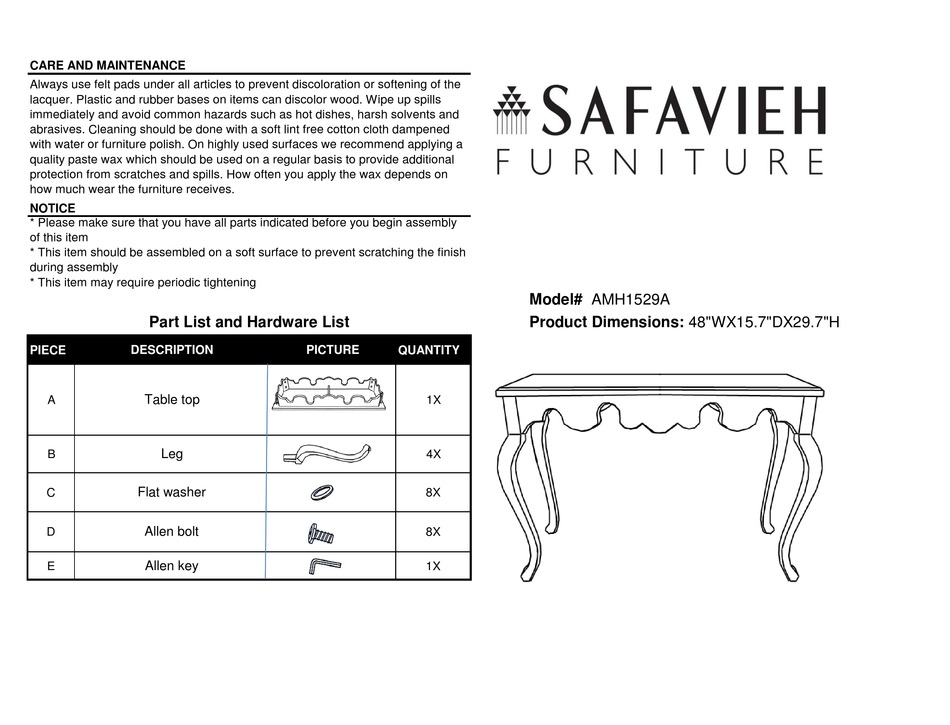 SAFAVIEH FURNITURE BECKY AMH1529A MANUAL Pdf Download ManualsLib