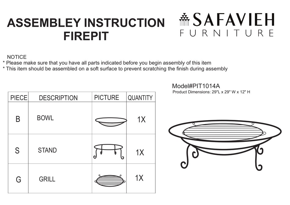 SAFAVIEH FURNITURE CAYMAN PIT1014A ASSEMBLY INSTRUCTION Pdf Download