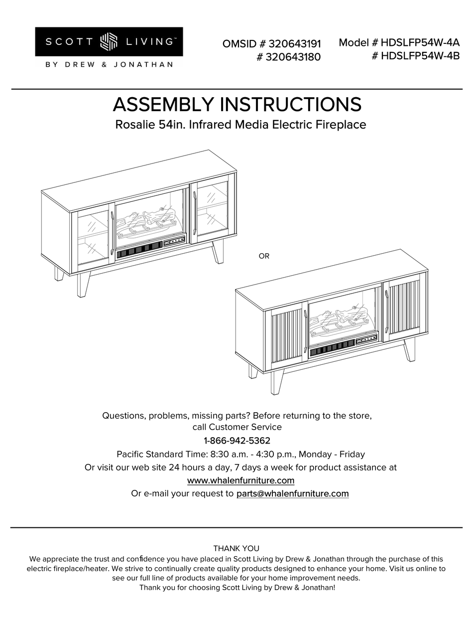 DREW & JONATHAN SCOTT LIVING HDSLFP54W4A ASSEMBLY INSTRUCTIONS MANUAL