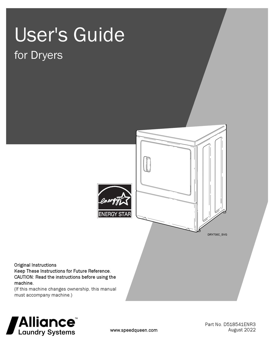 SPEED QUEEN ALLIANCE DR7003WG USER MANUAL Pdf Download ManualsLib