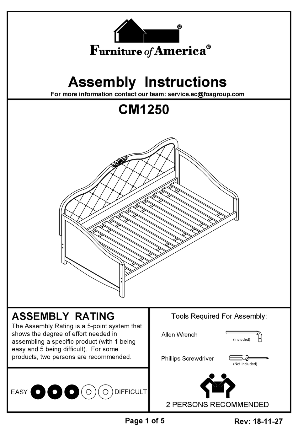 FURNITURE OF AMERICA CM1250 ASSEMBLY INSTRUCTIONS Pdf Download ManualsLib