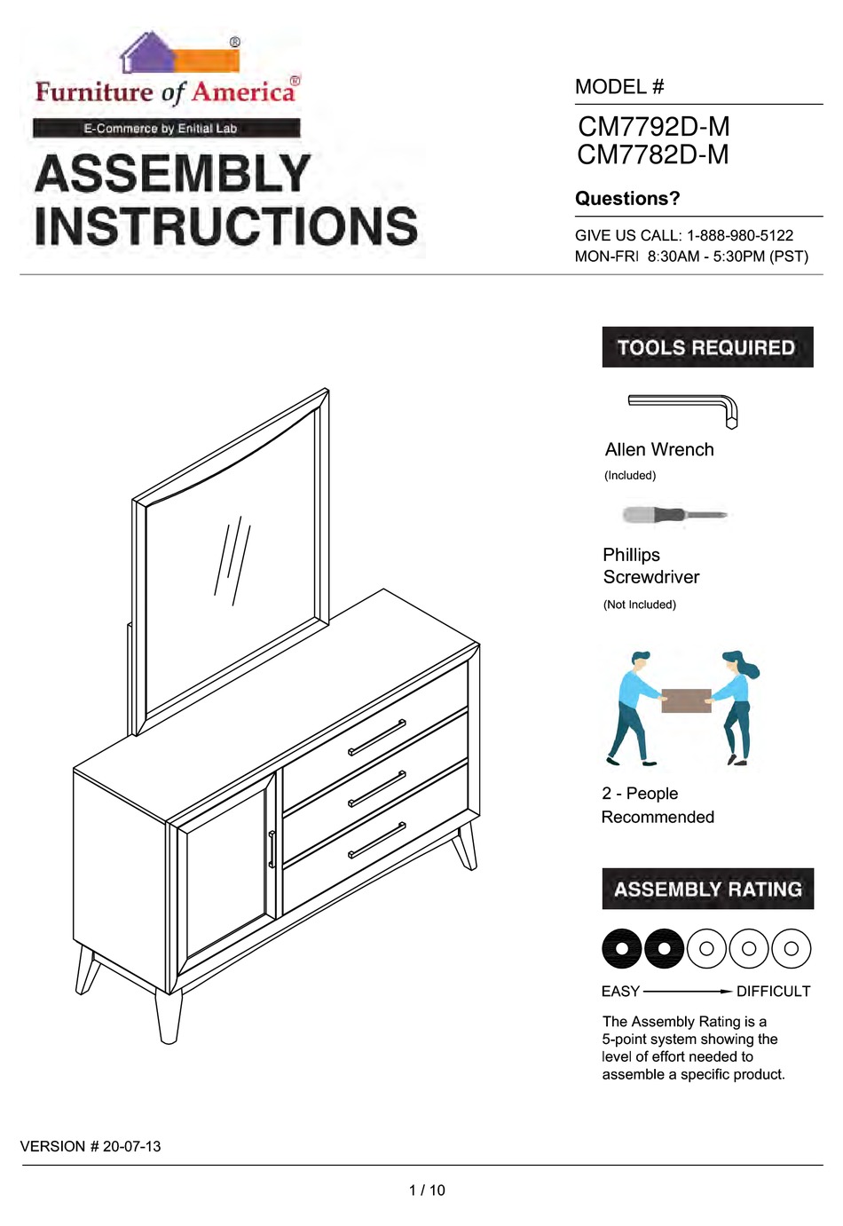 FURNITURE OF AMERICA SNYDER CM7792D-M ASSEMBLY INSTRUCTIONS MANUAL Pdf ...