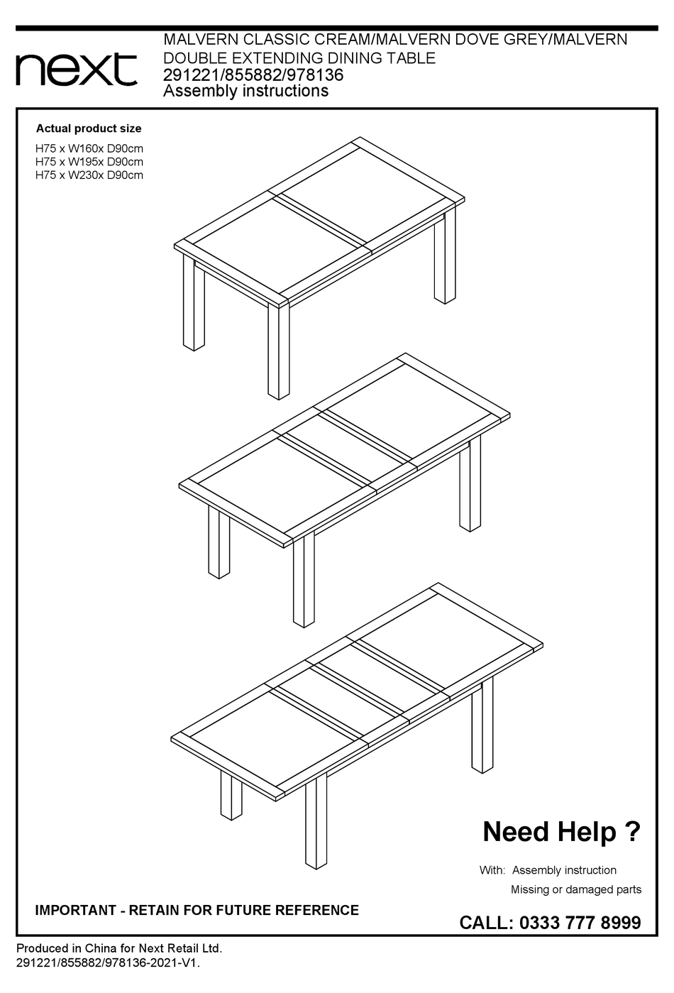 NEXT MALVERN CLASSIC CREAM ASSEMBLY INSTRUCTIONS MANUAL Pdf Download