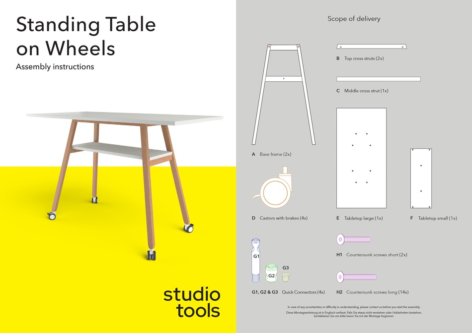 STUDIO TOOLS STANDING TABLE ON WHEELS ASSEMBLY INSTRUCTIONS Pdf