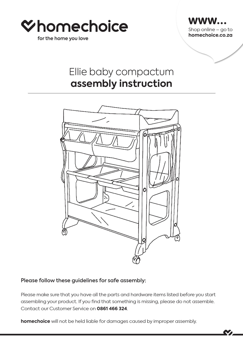 HOMECHOICE ELLIE BABY COMPACTUM ASSEMBLY INSTRUCTION MANUAL Pdf