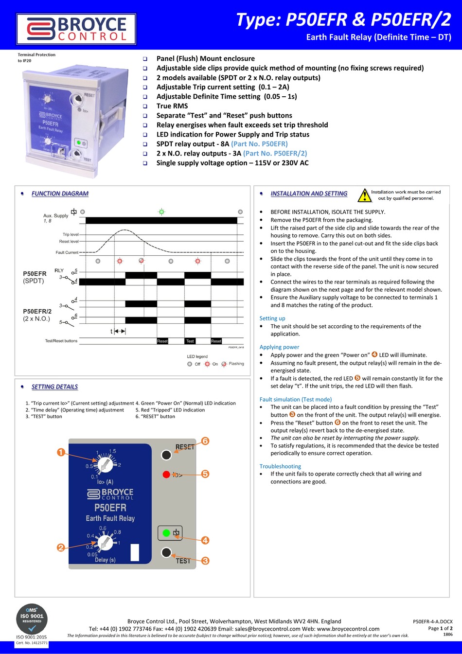 BROYCE CONTROL P50EFR INSTALLATION INSTRUCTIONS Pdf Download | ManualsLib