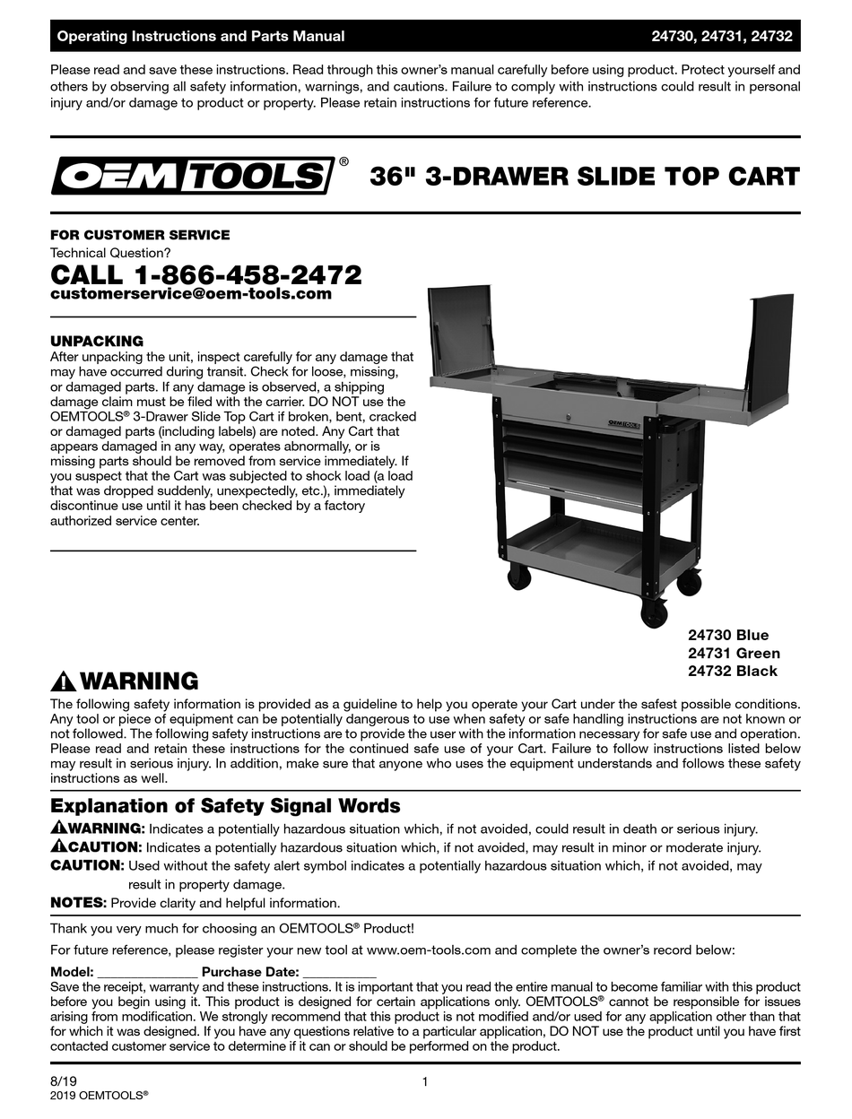 OEM TOOLS 24730 OPERATING INSTRUCTIONS AND PARTS MANUAL Pdf Download