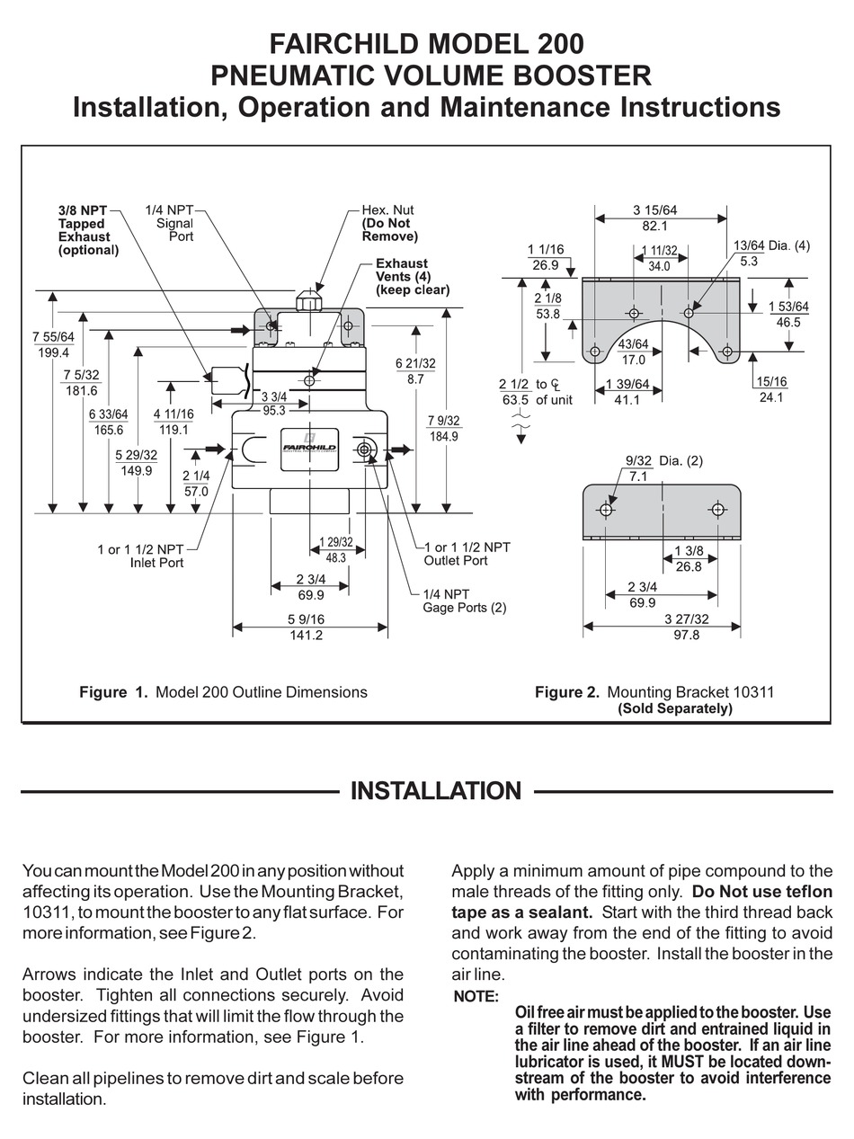 FAIRCHILD 200 INSTALLATION, OPERATION AND MAINTENANCE INSTRUCTIONS Pdf