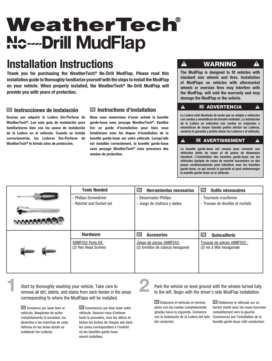 WEATHERTECH NO-DRILL MUDFLAP INSTALLATION INSTRUCTIONS Pdf Download ...