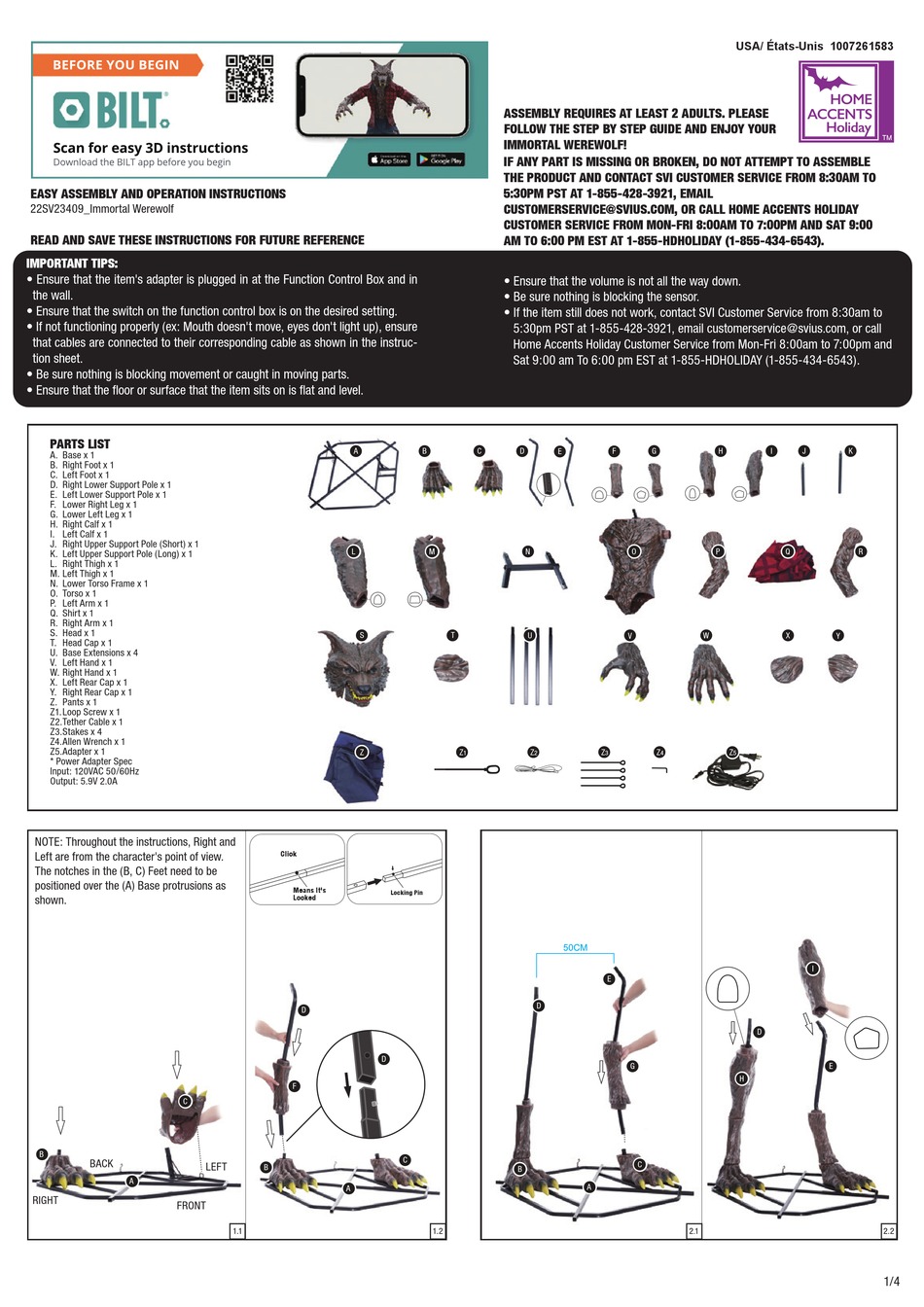 HOME ACCENTS HOLIDAY BILT IMMORTAL WEREWOLF 22SV23409 EASY ASSEMBLY AND