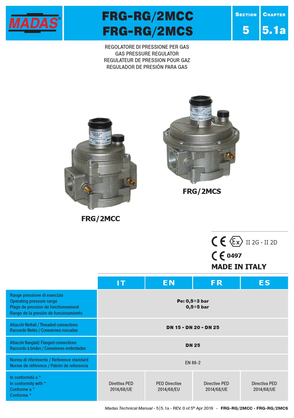 Gas Pressure Regulators FRG RG 2MCSH 2MBH