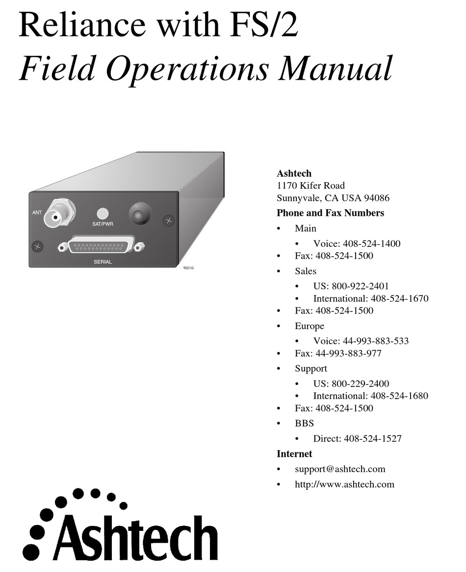 ASHTECH RELIANCE SCA12 OPERATION MANUAL Pdf Download ManualsLib