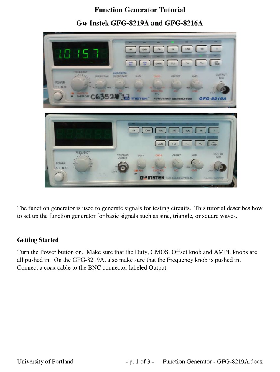 GW INSTEK GFG8219A TUTORIAL Pdf Download ManualsLib