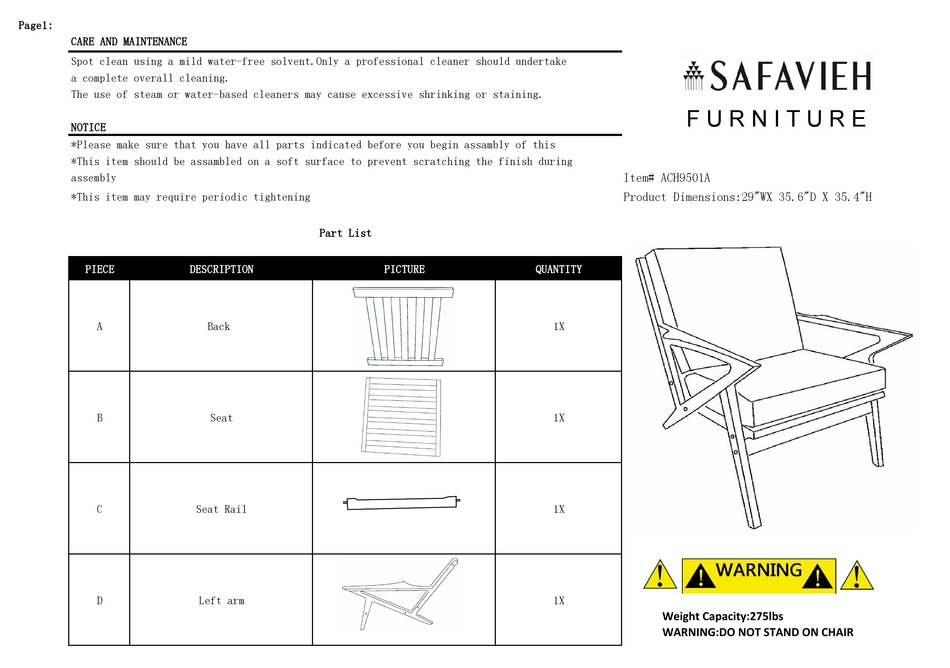 SAFAVIEH FURNITURE VARYS ACH9501A QUICK START MANUAL Pdf Download