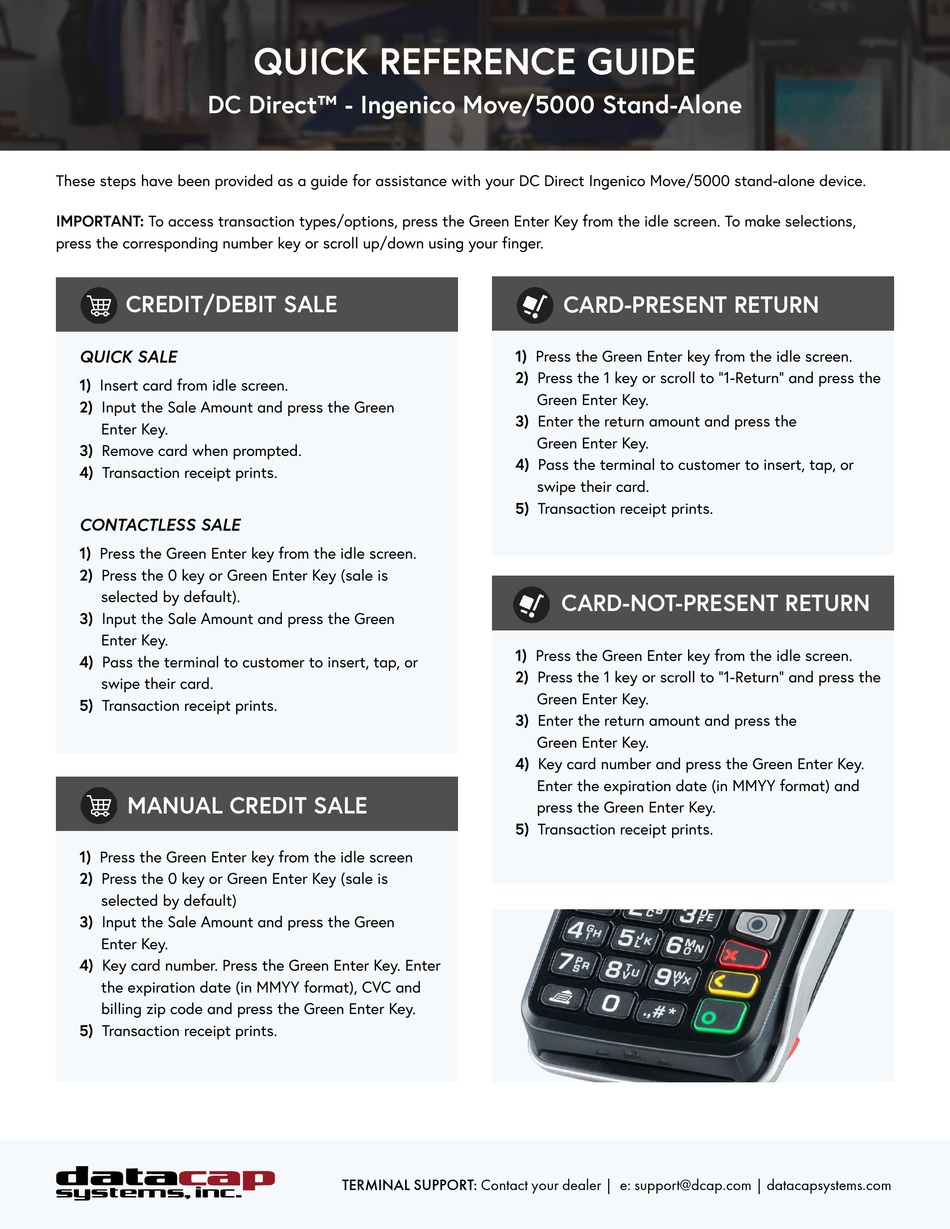 DATACAP SYSTEMS DC DIRECT INGENICO MOVE/5000 QUICK REFERENCE MANUAL Pdf