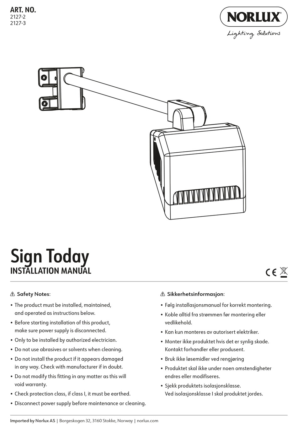 NORLUX SIGN TODAY 2127-2 INSTALLATION MANUAL Pdf Download | ManualsLib