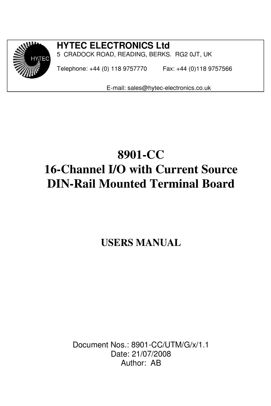 HYTEC ELECTRONICS 8901CC USER MANUAL Pdf Download ManualsLib