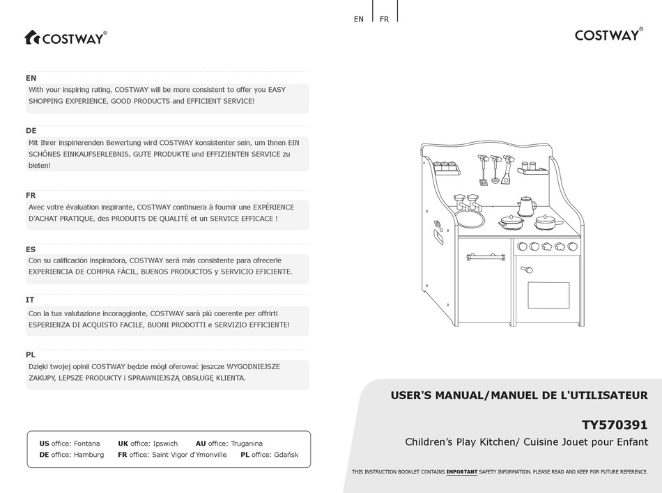 COSTWAY TY570391 ASSEMBLY INSTRUCTIONS Pdf Download ManualsLib