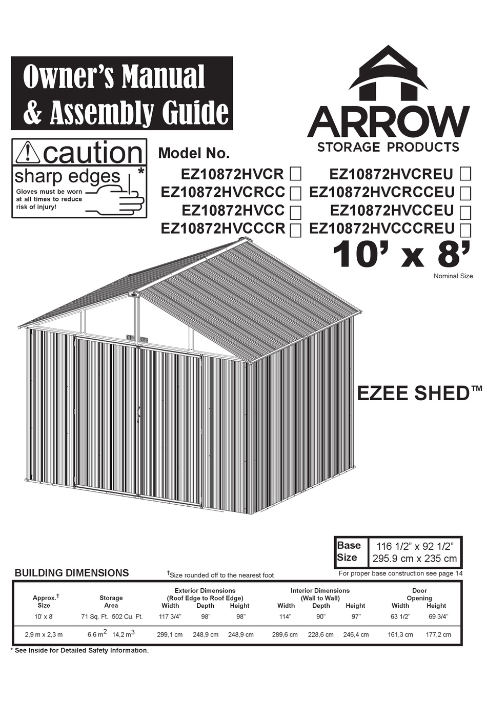 ARROW STORAGE PRODUCTS EZEE SHED OWNER'S MANUAL & ASSEMBLY MANUAL Pdf Download ManualsLib