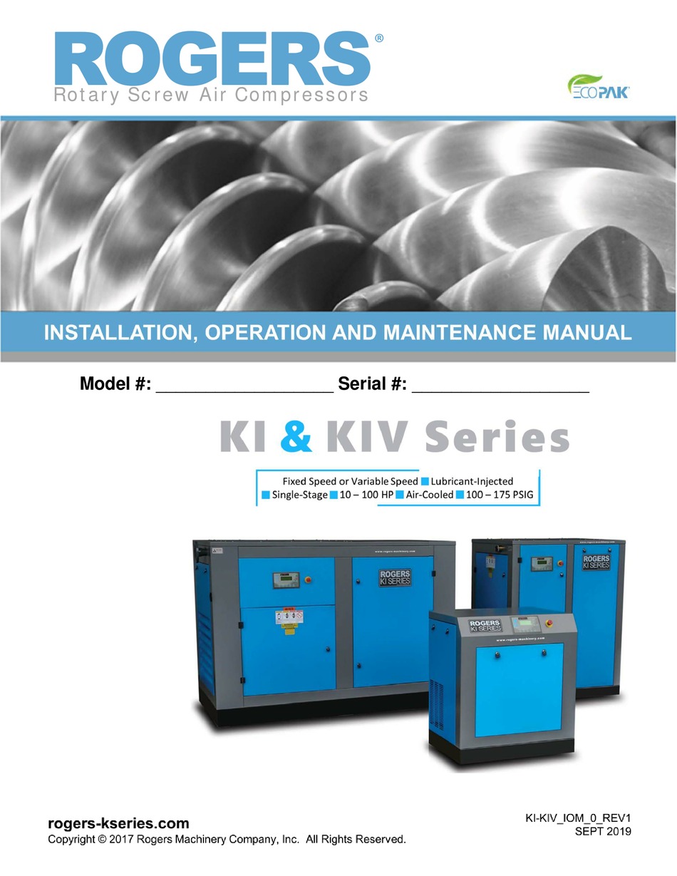 ROGERS KI SERIES INSTALLATION, OPERATION AND MAINTENANCE MANUAL Pdf