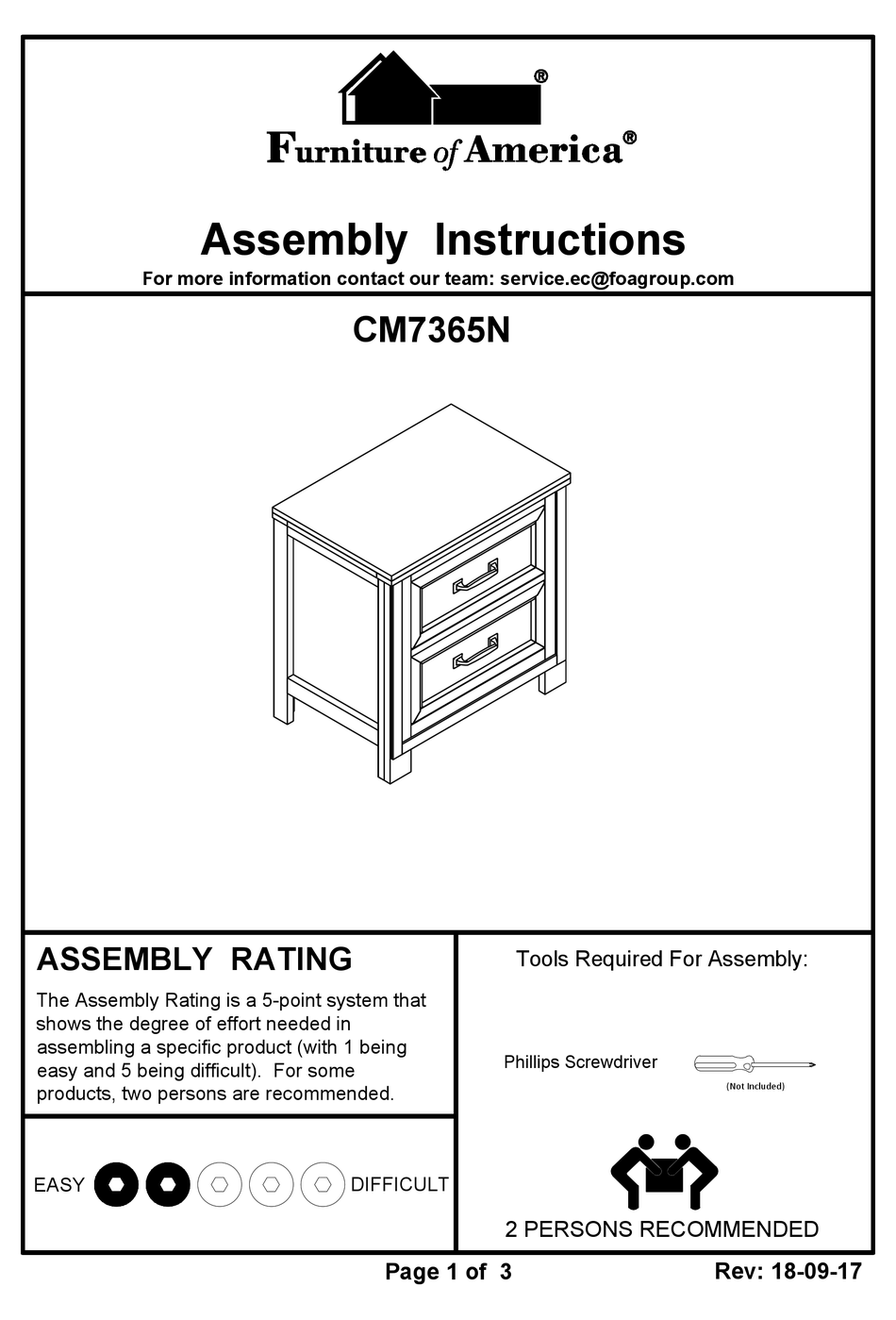 FURNITURE OF AMERICA CM7365N ASSEMBLY INSTRUCTIONS Pdf Download