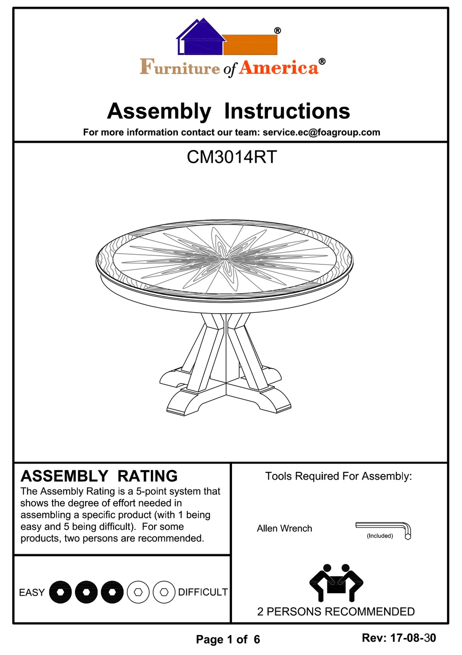 FURNITURE OF AMERICA JULIA CM3014RT ASSEMBLY INSTRUCTIONS MANUAL Pdf
