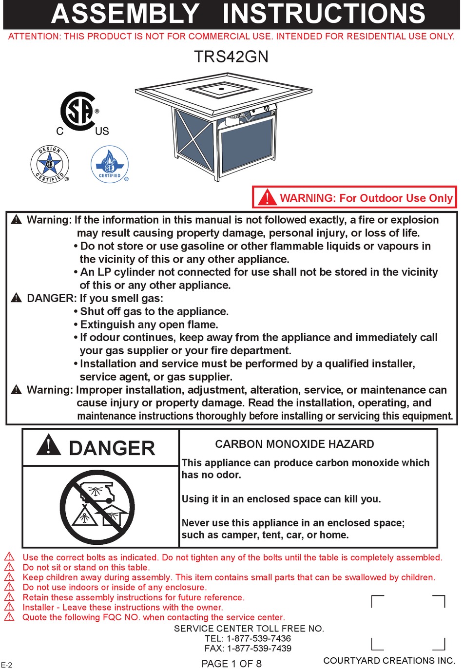 COURTYARD CREATIONS TRS42GN ASSEMBLY INSTRUCTIONS MANUAL Pdf Download