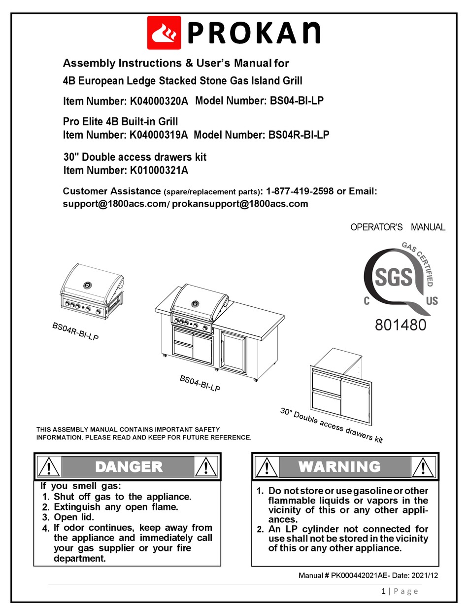 PROKAN PRO ELITE BS04RBILP ASSEMBLY INSTRUCTIONS & USER MANUAL Pdf