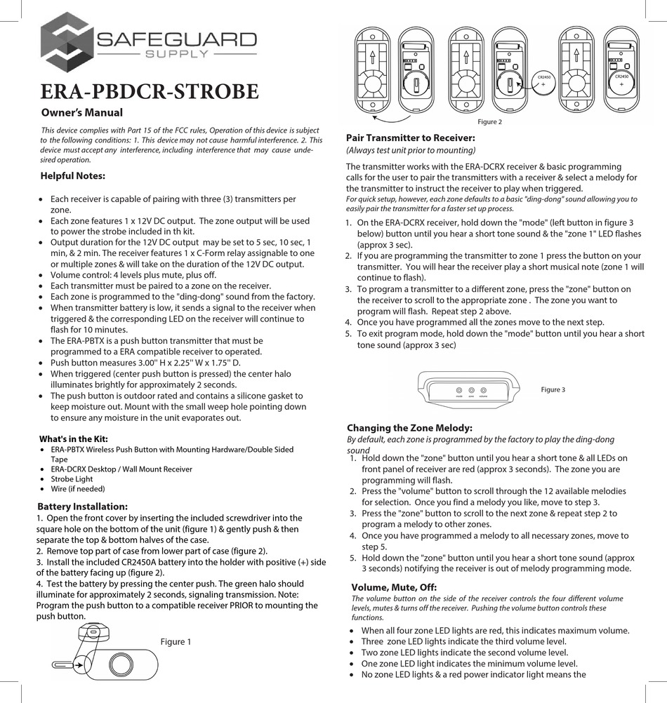SAFEGUARD SUPPLY ERAPBDCRSTROBE OWNER