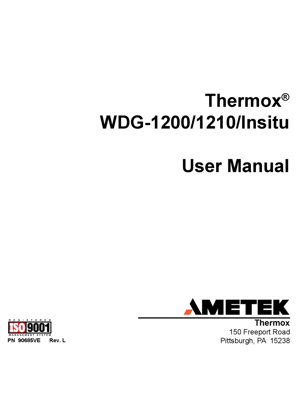 AMETEK THERMOX WDG1200 INSITU USER MANUAL Pdf Download ManualsLib
