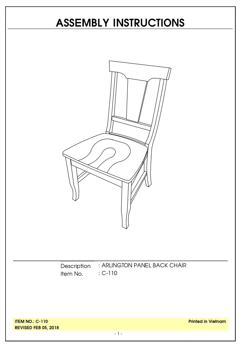 UNFINISHED FURNITURE OF WILMINGTON ARLINGTON C110 ASSEMBLY