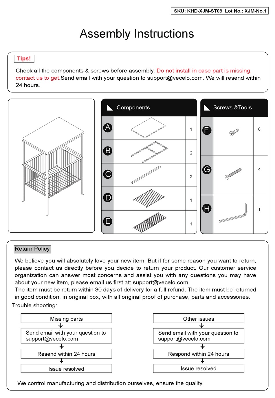 VECELO KHDXJMST09 ASSEMBLY INSTRUCTIONS Pdf Download ManualsLib
