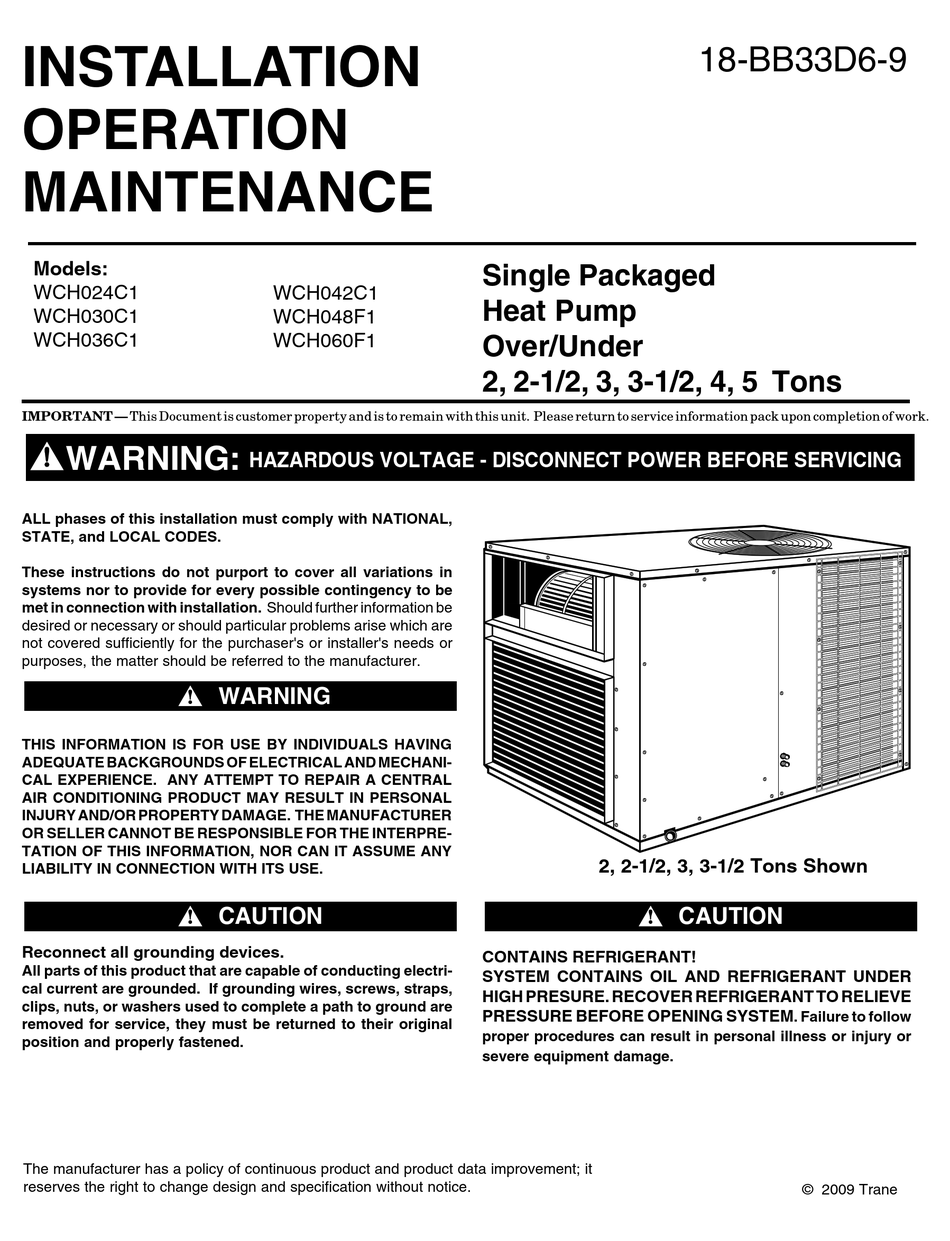 TRANE WCH024C1 INSTALLATION OPERATION & MAINTENANCE Pdf Download