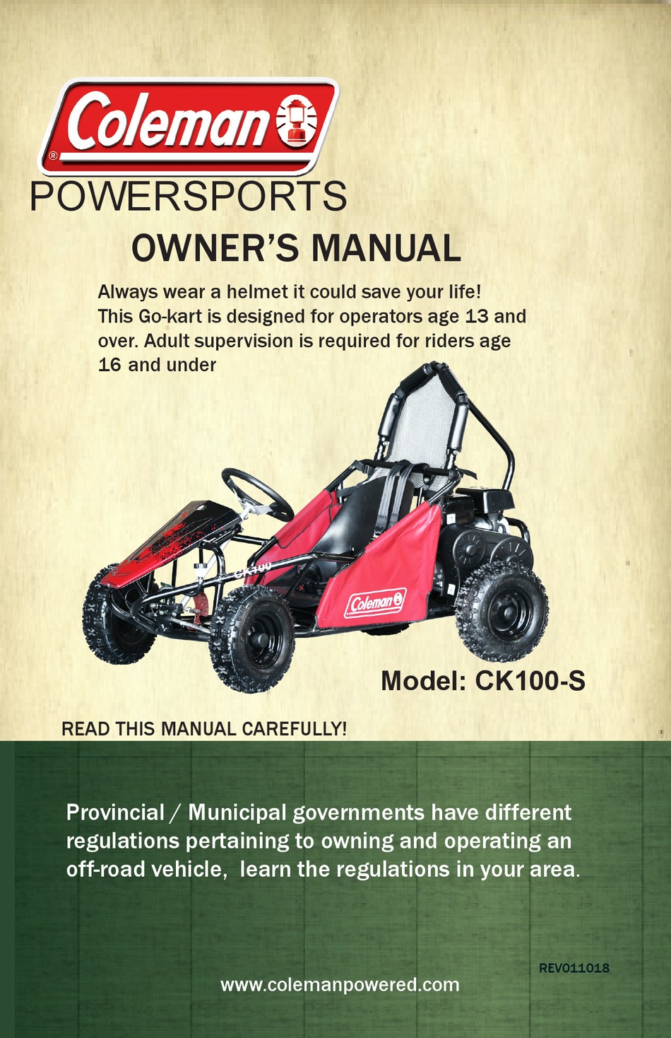 COLEMAN POWERSPORTS CK100S OWNER'S MANUAL Pdf Download ManualsLib
