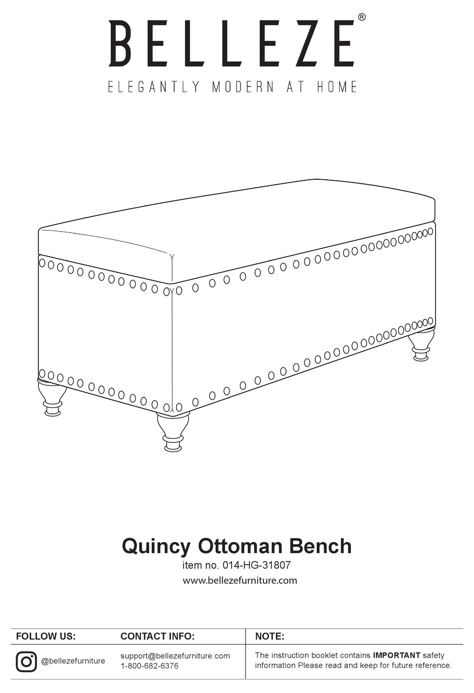 BELLEZE QUINCY 014HG31807 ASSEMBLY INSTRUCTIONS MANUAL Pdf Download