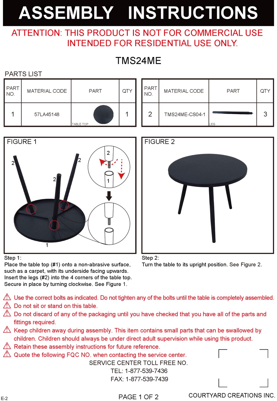 COURTYARD CREATIONS TMS24ME ASSEMBLY INSTRUCTIONS Pdf Download ManualsLib