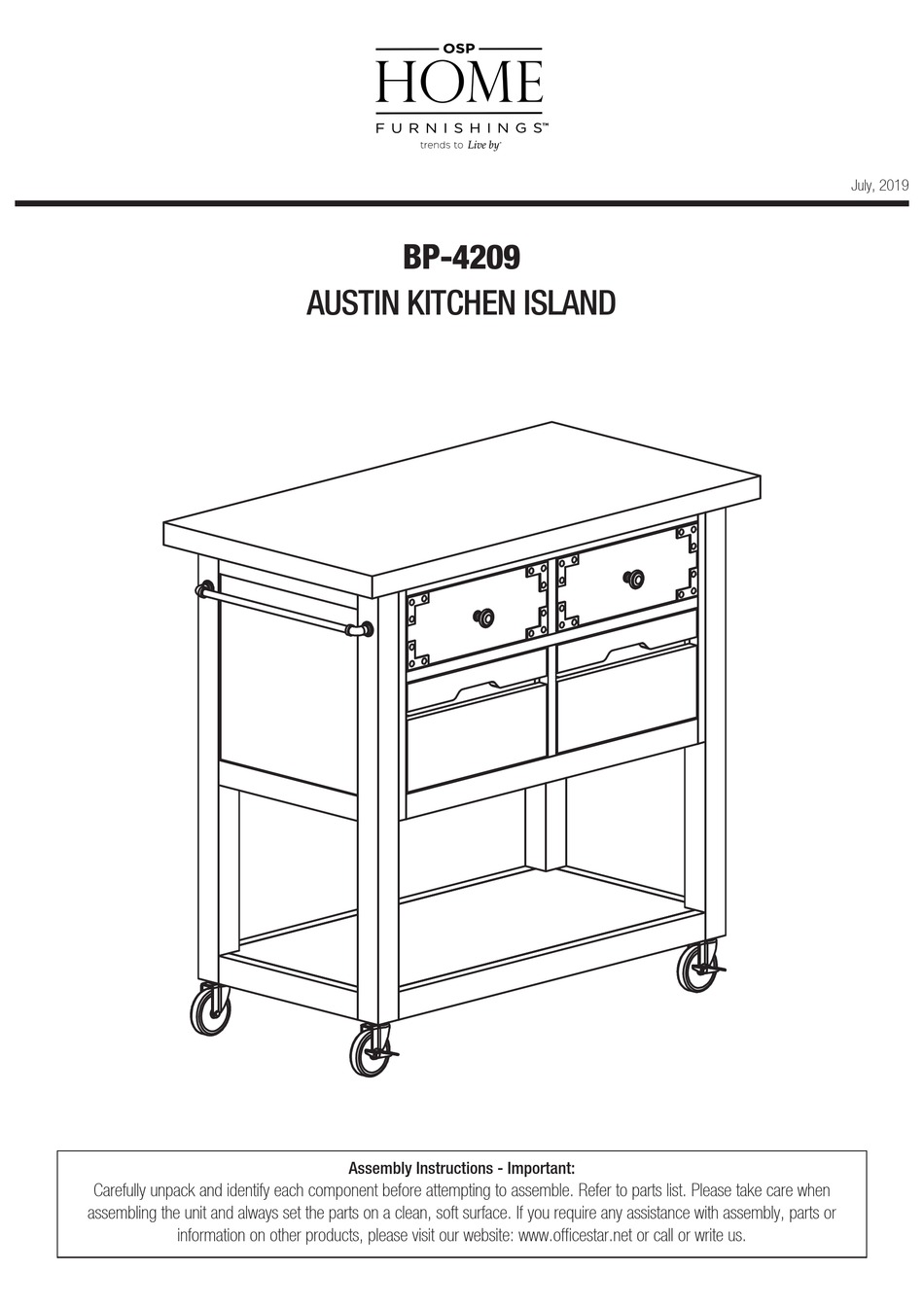 OSP HOME FURNISHINGS AUSTIN BP4209 ASSEMBLY INSTRUCTIONS Pdf Download