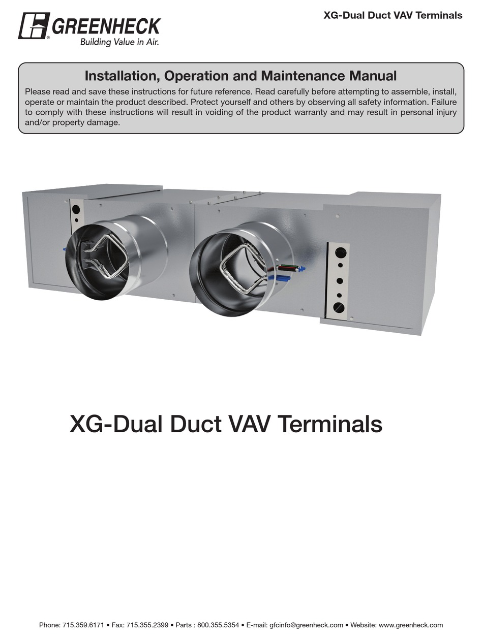 GREENHECK XGDUAL INSTALLATION, OPERATION AND MAINTENANCE MANUAL Pdf