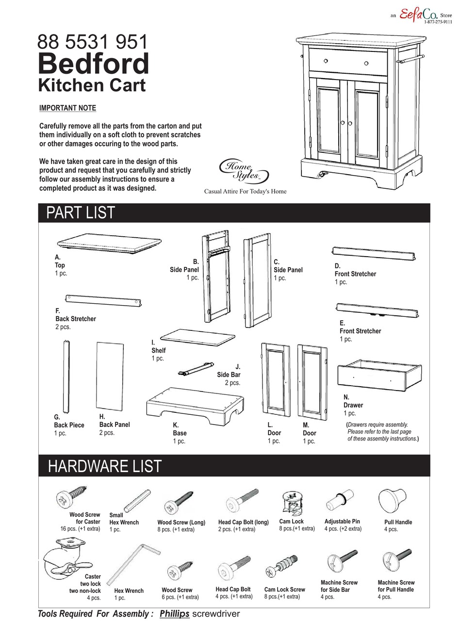 HOME STYLES BEDFORD 88 5531 951 ASSEMBLY INSTRUCTIONS Pdf Download