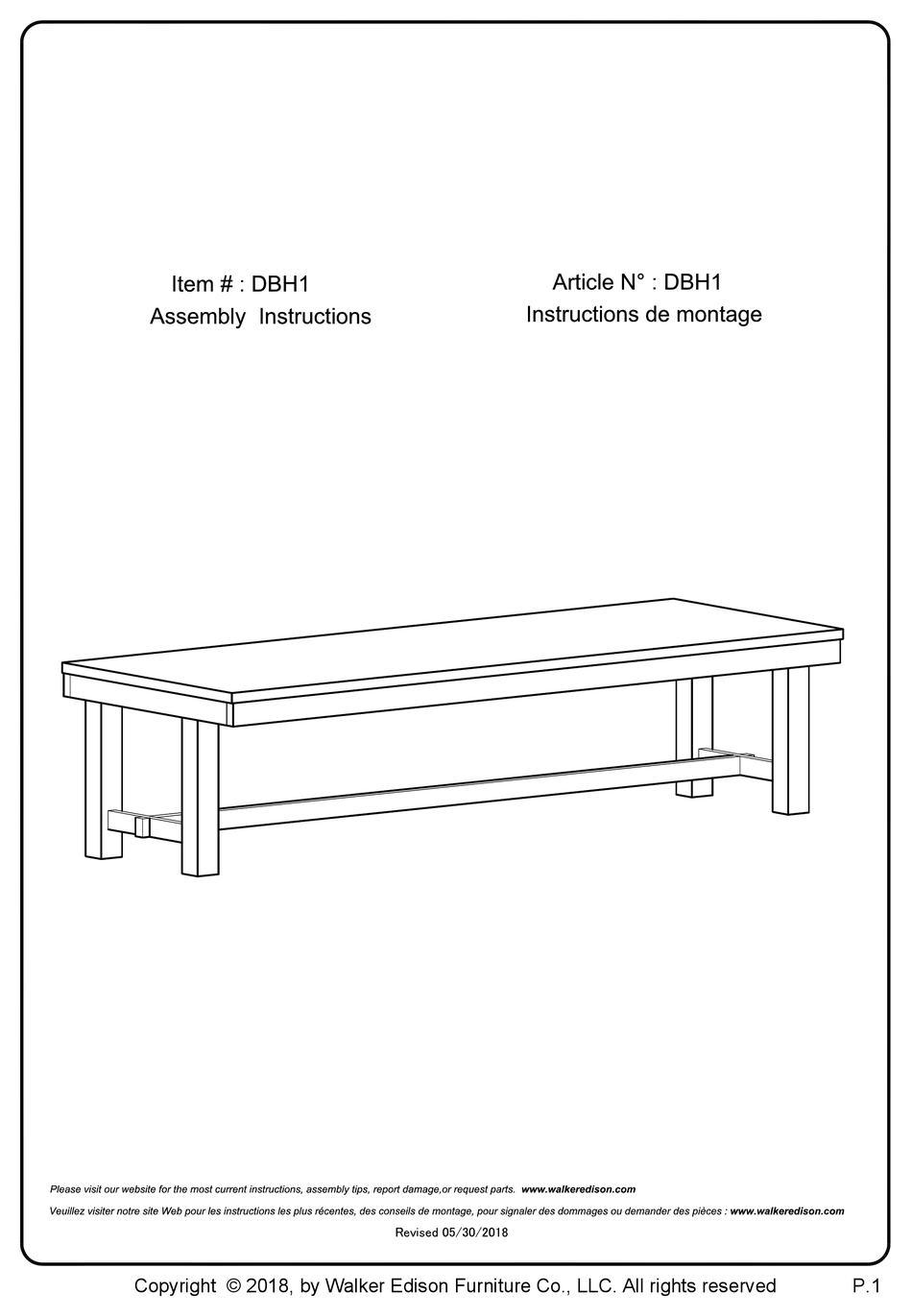 WALKER EDISON DBH1 ASSEMBLY INSTRUCTIONS MANUAL Pdf Download ManualsLib