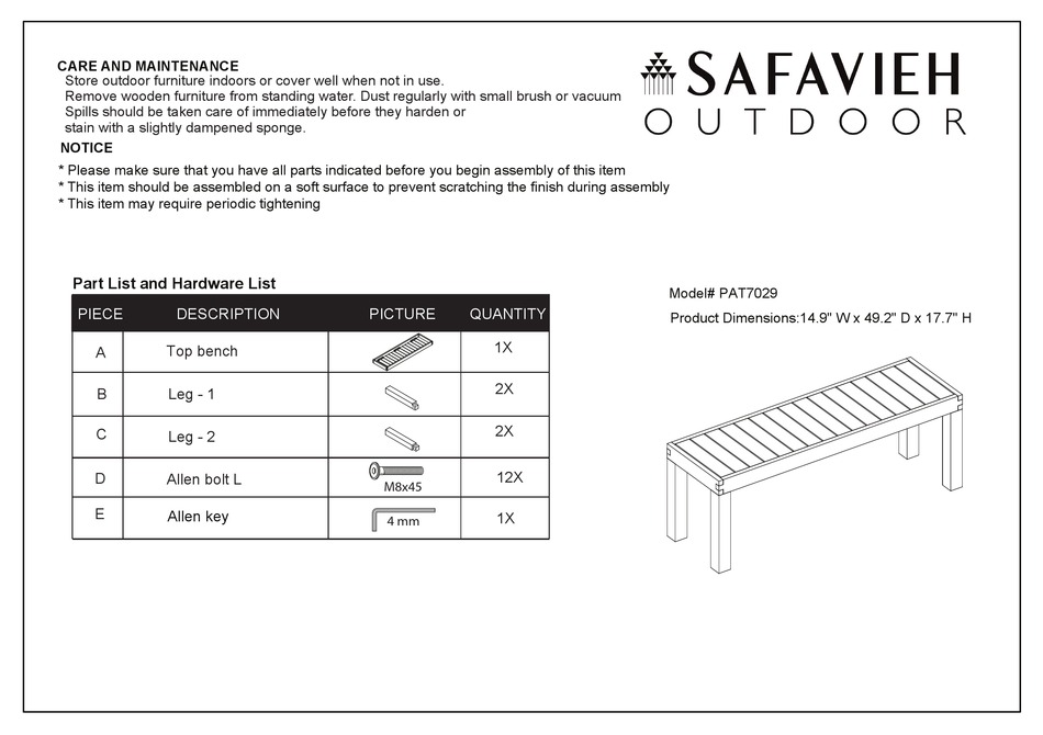 SAFAVIEH OUTDOOR PAT7029 ASSEMBLY INSTRUCTIONS Pdf Download ManualsLib