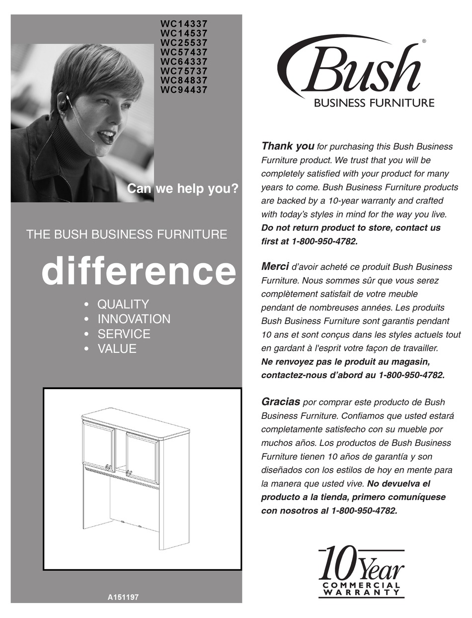 BUSH BUSINESS FURNITURE WC14337 ASSEMBLY INSTRUCTIONS MANUAL Pdf