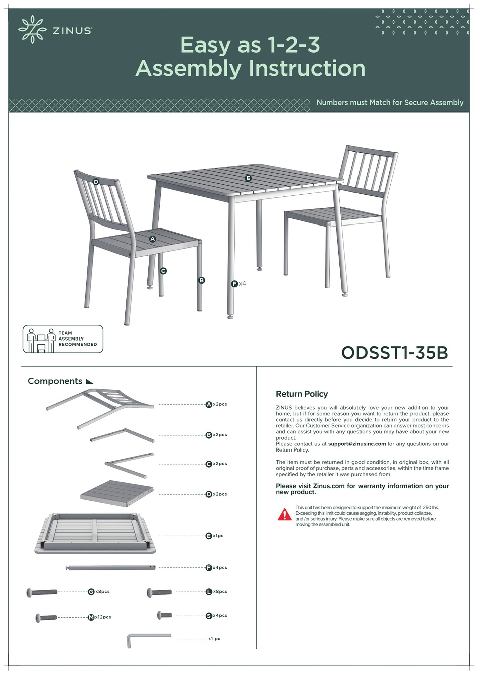 ZINUS ODSST135B ASSEMBLY INSTRUCTION Pdf Download ManualsLib