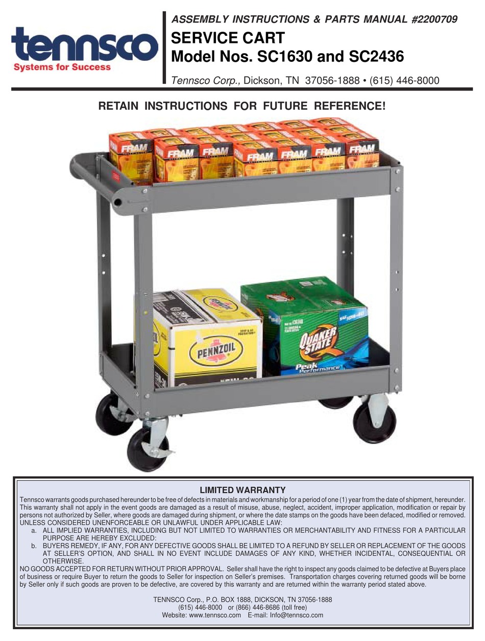 TENNSCO SC1630 ASSEMBLY INSTRUCTIONS/PARTS MANUAL Pdf Download ManualsLib