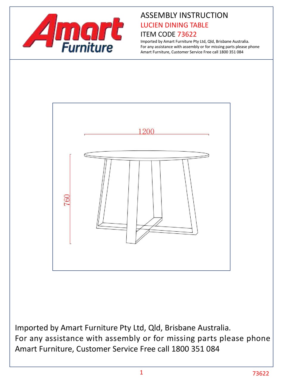 AMART FURNITURE LUCIEN 73622 ASSEMBLY INSTRUCTION MANUAL Pdf Download