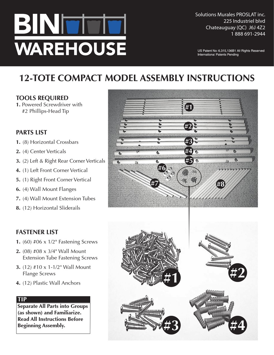 BIN WAREHOUSE 12TOTE COMPACT ASSEMBLY INSTRUCTIONS Pdf Download